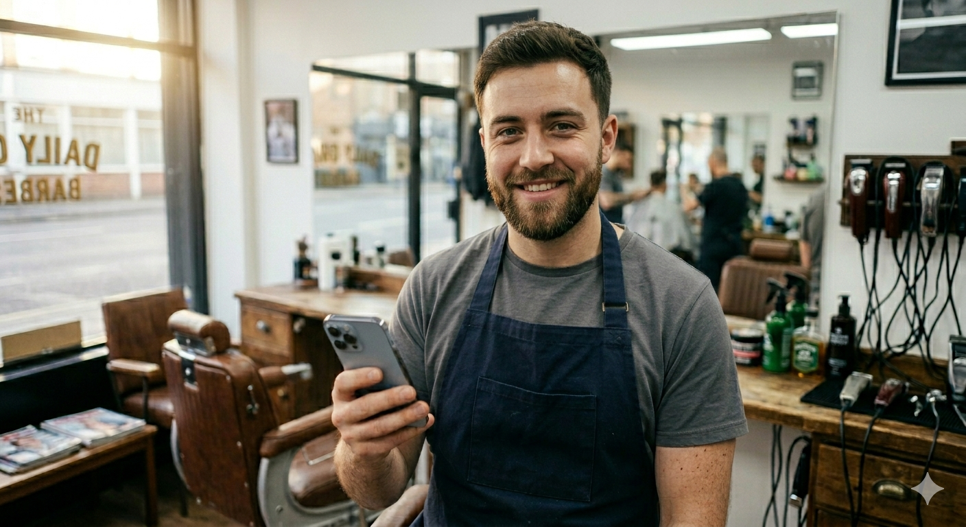 Barber glad använder bookli